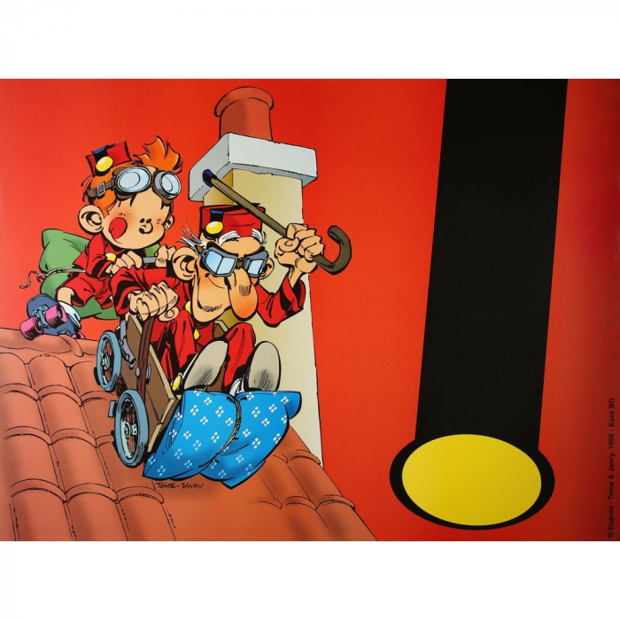 Poster Offset Tome & Janry, Young Spirou with Grandpa on the roofs (80x60cm)