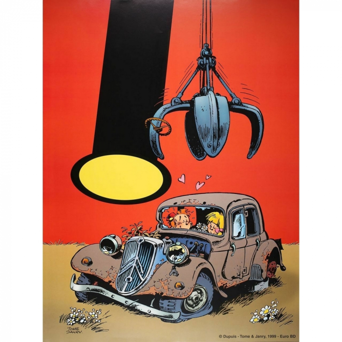 Poster Offset Tome & Janry, Le Petit Spirou dans la Citroën traction (60x80cm)