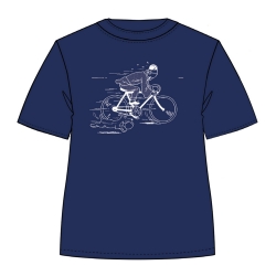 T-shirt Moulinsart de Tintin fuyant en vélo avec Milou - Bleu Persan (2019)