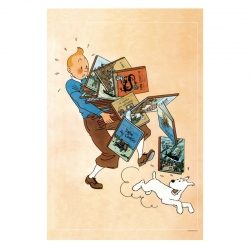 Póster Cartel Moulinsart de Tintín llevando los álbumes 23003 (40x60cm)