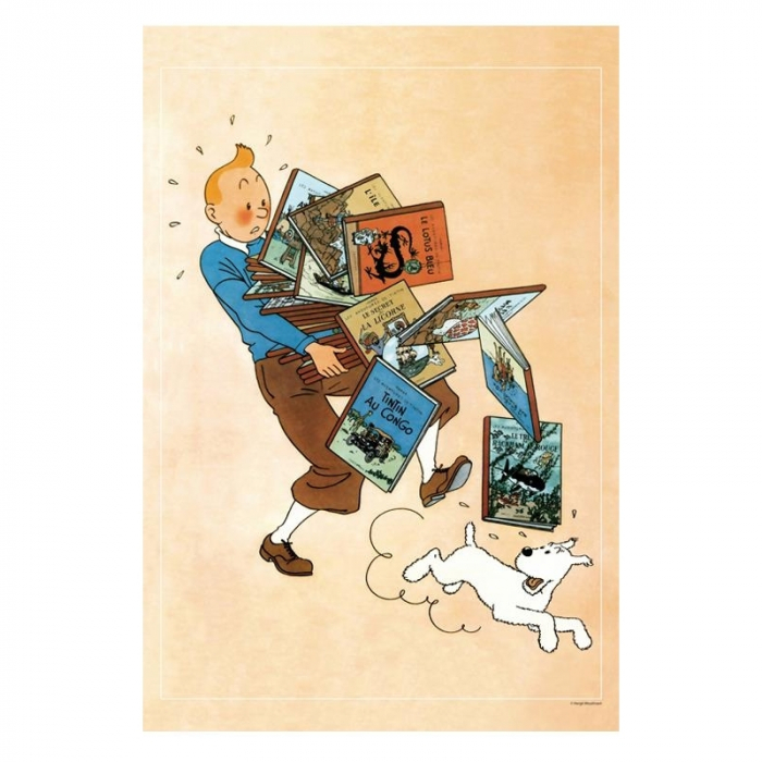 Poster Affiche Moulinsart de Tintin tenant les albums 23003 (40x60cm)