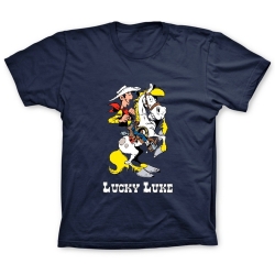 T-shirt 100% coton Lucky Luke avec Jolly Jumper (Bleu)