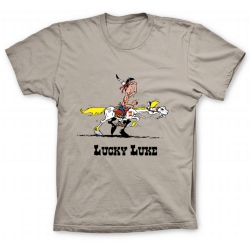 T-shirt 100% coton Lucky Luke, jeu de piste avec Jolly Jumper (Sable)