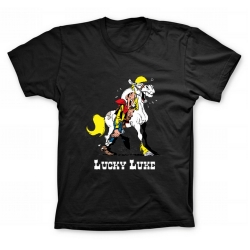 Camiseta 100% algodón Lucky Luke y Jolly Jumper muertos de risa (Negro)