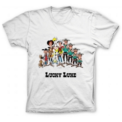 Camiseta 100% algodón Lucky Luke, los personajes (Blanco)