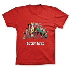 Camiseta 100% algodón Lucky Luke, los personajes (Rojo)