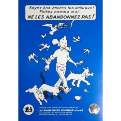Advertising postcard with sticker Tintin, ne les abandonnez pas ! 1994 (10x15cm)